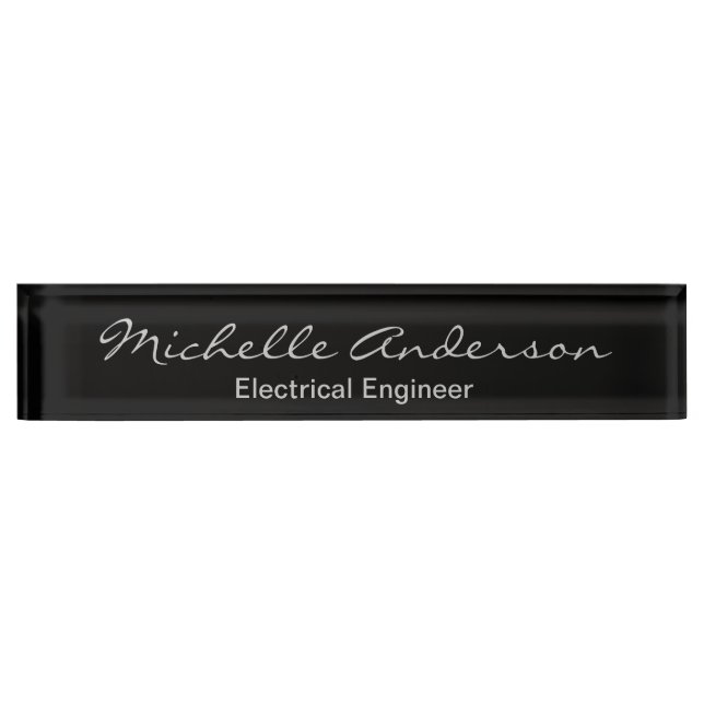 Black Grey Script Electrical Engineer Nameplate (Front)