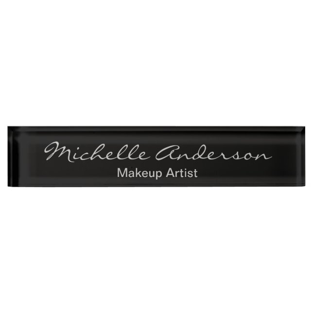 Black Grey Script Makeup Artist Nameplate (Front)