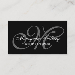 Black Grey Script Monogram Wedding Business Card