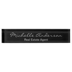 Black Grey Script Real Estate Agent Nameplate