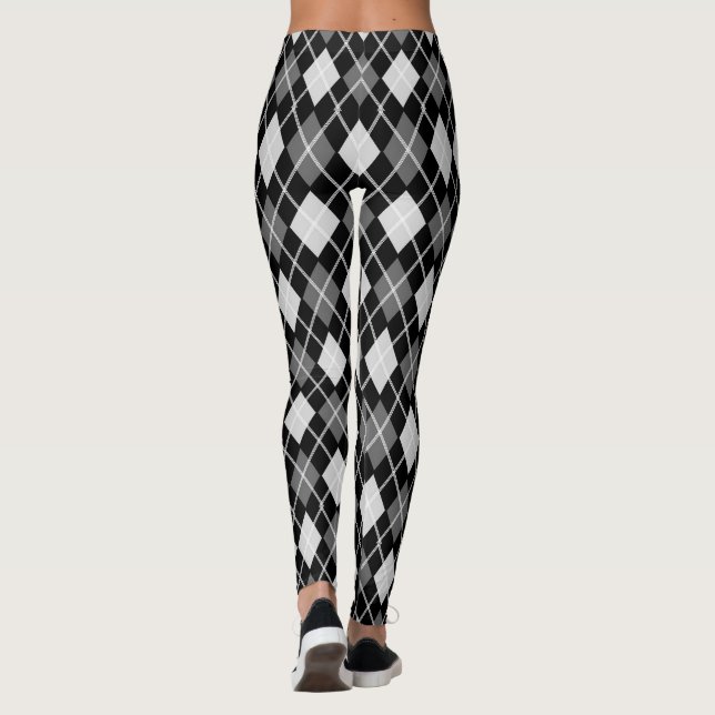 Black & Grey Seamless Argyle Pattern Leggings (Back)