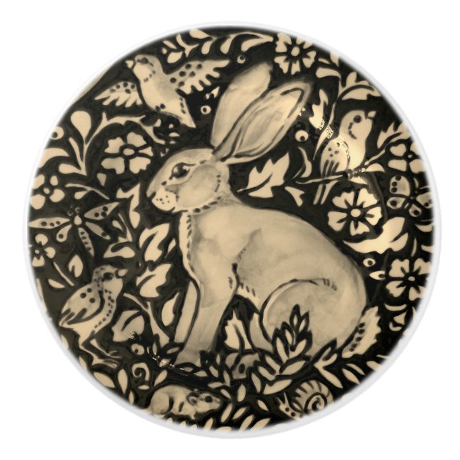 Black Grey Sepia Rabbit Bird Snail Drawer Pull (Front)