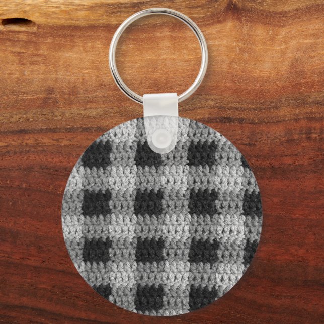 Black Grey Shades Business Plaid Crochet Print on Key Ring (Front)