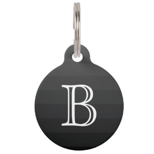 Black Grey Shades Stripes Monogram Initial Simple Pet Tag