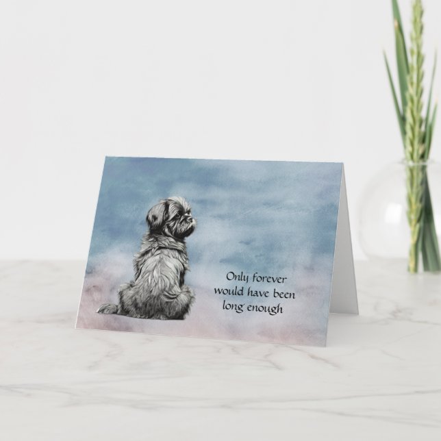 Black Grey Shih Tzu Dog Loss Sympathy Card (Front)