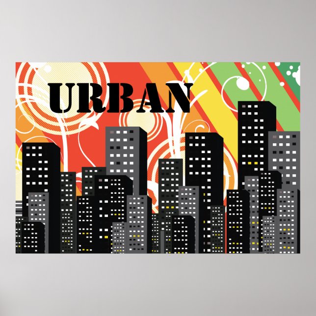 Black grey silhouettes city buildings urban poster (Front)