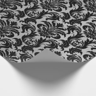 Black Grey Silver Crystal Metallic Damask Wrapping Paper