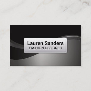 Black Grey Silver Metallic Wave Business Card