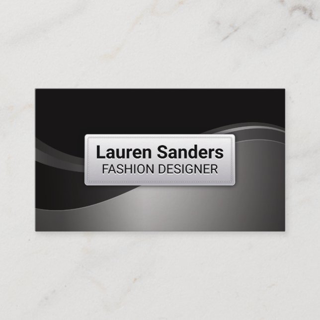 Black Grey Silver Metallic Wave Business Card (Front)
