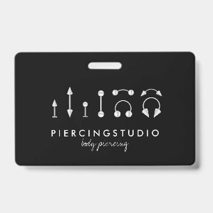 Black Grey Silver Piercing Tattoo Studio ID Badge