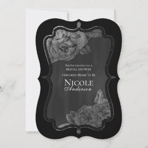Black Grey Silver Vintage Glam Floral Bridal Invitation
