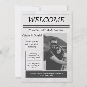 Black Grey Simple Vintage Newspaper Wedding Invita Invitation