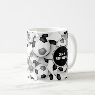 black grey soccer balls team colours coach gifts coffee mug