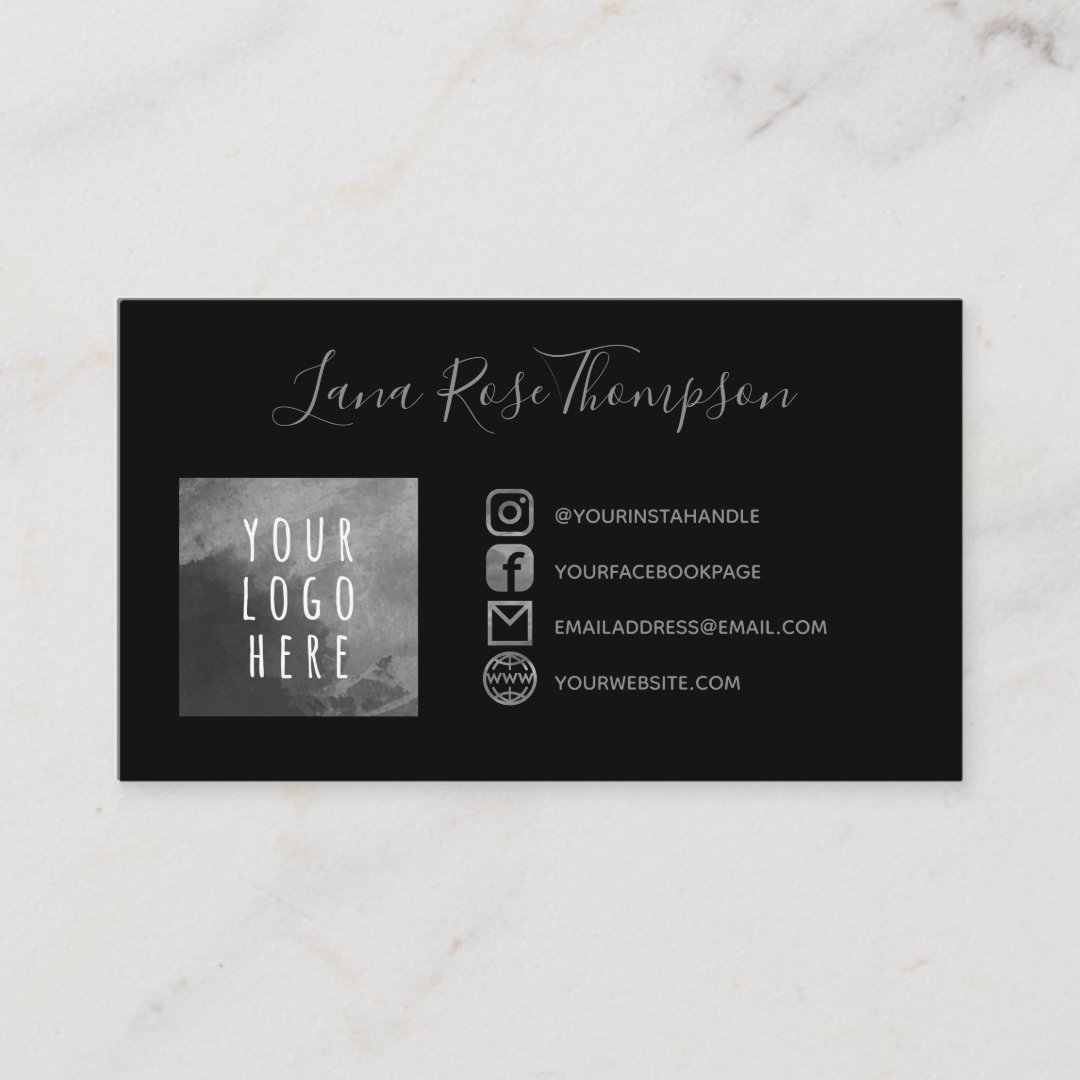 Black Grey Social Media Icons Photo & Logo Business Card | Zazzle