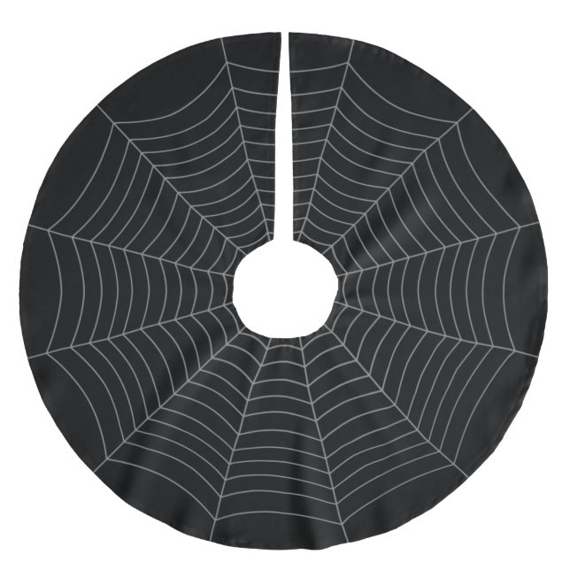 Black grey spider web Halloween pattern Brushed Polyester Tree Skirt (Front)