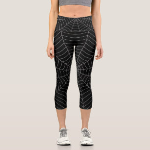 Black grey spider web Halloween pattern Capri Leggings
