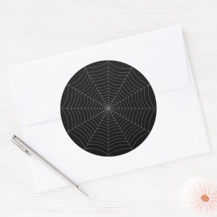 Black grey spider web Halloween pattern Classic Round Sticker