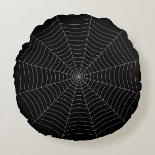 Black grey spider web Halloween pattern Round Cushion