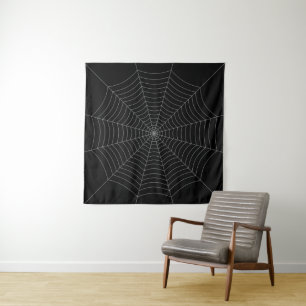 Black grey spider web Halloween pattern Tapestry