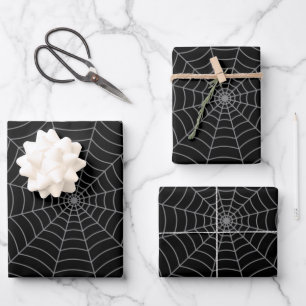 Black grey spider web Halloween pattern Wrapping Paper Sheet