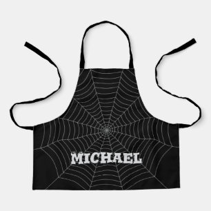 Black grey spider web Halloween pattern Your name Apron