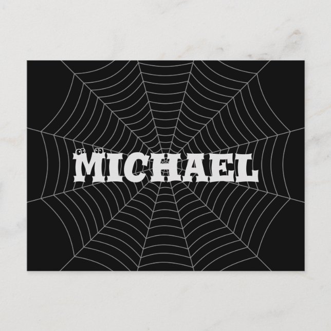 Black grey spider web Halloween pattern Your name Postcard (Front)