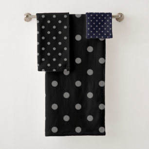 BLACK GREY SPOT BATHROOM TOWEL SET