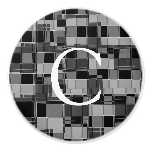 Black & Grey Squares Urban Bedroom Decor Design Ceramic Knob (Front)