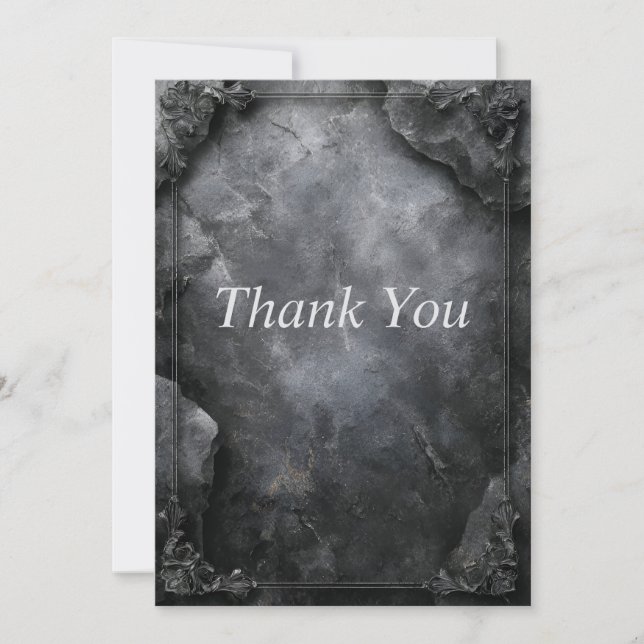 Black & Grey Stone with Border Thank You Card (Front)