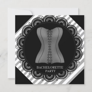 BLACK GREY STRIPE CORSET BACHELORETTE PARTY INVITATION
