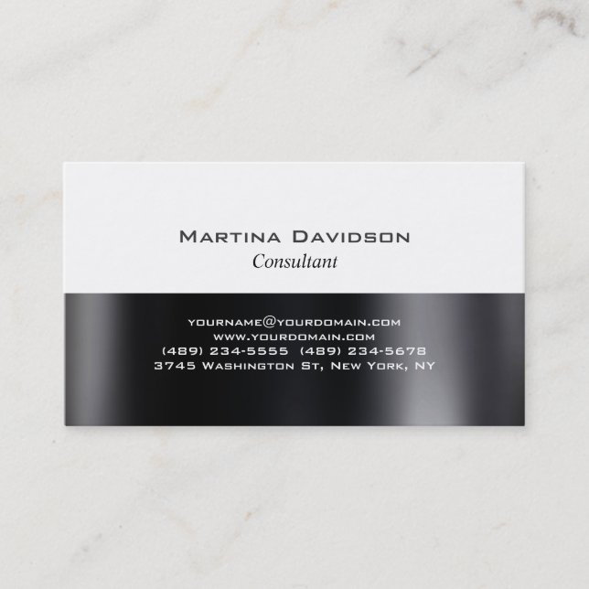 Black Grey Stripe White Plain Business Card (Front)