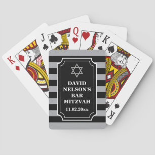 Black, Grey Striped Bar Mitzvah Playing Cards