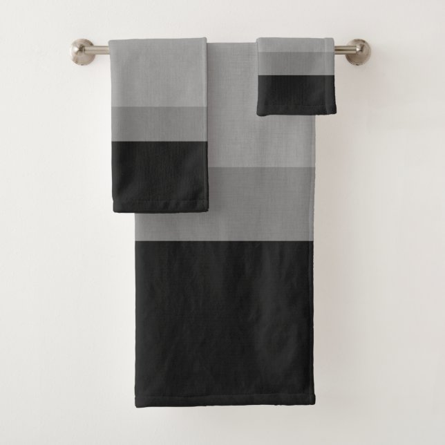 Black, grey striped textured with cross-strokes bath towel set (Insitu)