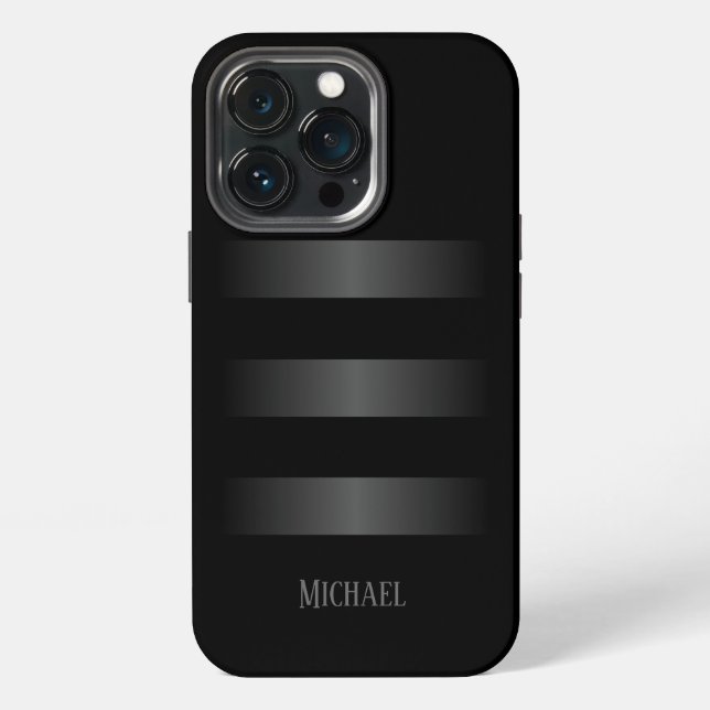 Black Grey Stripes Pattern Monogram  iPhone Case (Back)