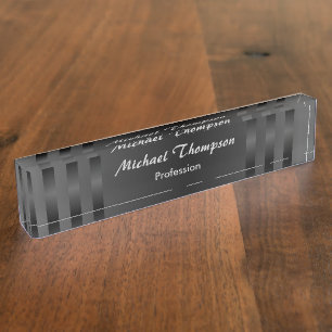 Black Grey Stripes Professional Desk Nameplate