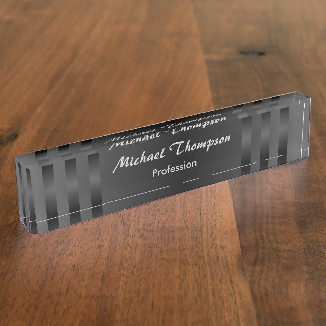 Black Grey Stripes Professional Desk Nameplate (Side)