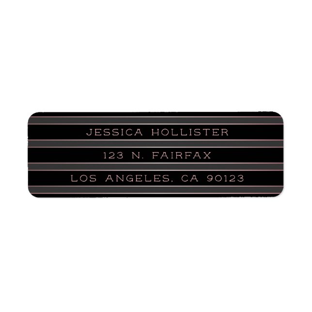 Black Grey Stripes & Rose Gold | Return Address Label (Front)