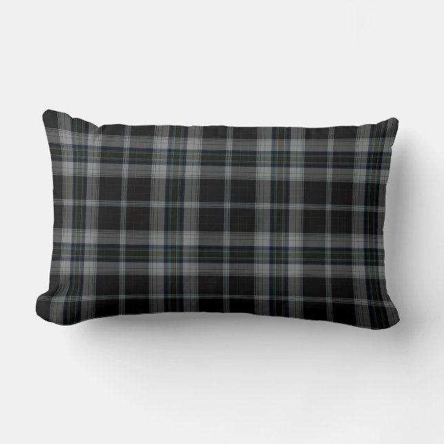 Black Grey Tartan Plaid Lumbar Cushion (Front)