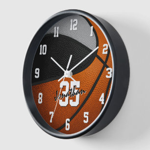 black grey team colours basketball personalised clock
