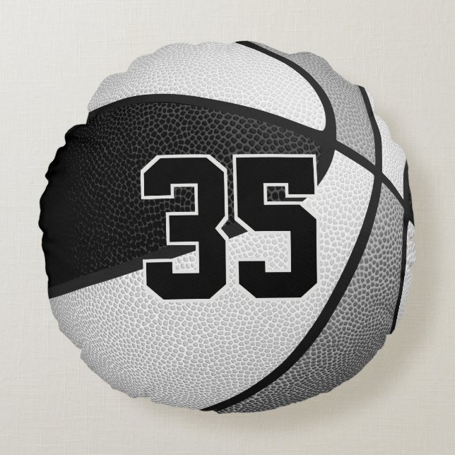 black grey team colours basketball sports decor round cushion (Front)