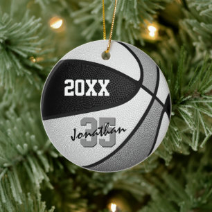 black grey team colours boys girls name basketball ceramic ornament
