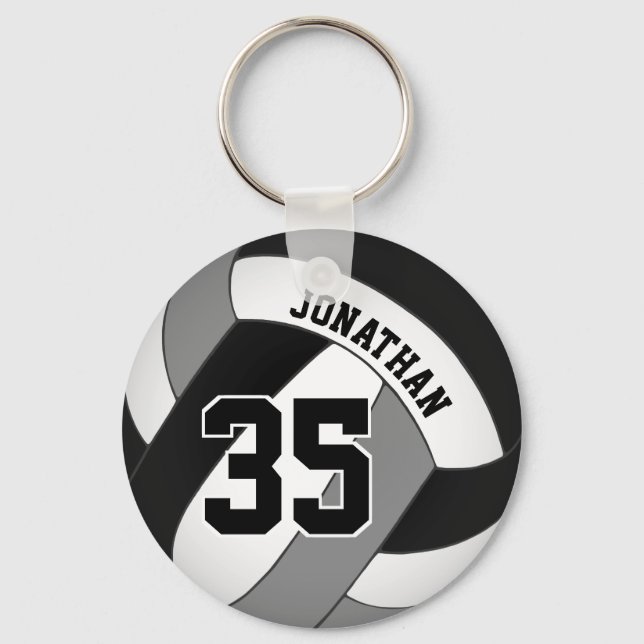 black grey team colours boys' volleyball custom key ring (Front)