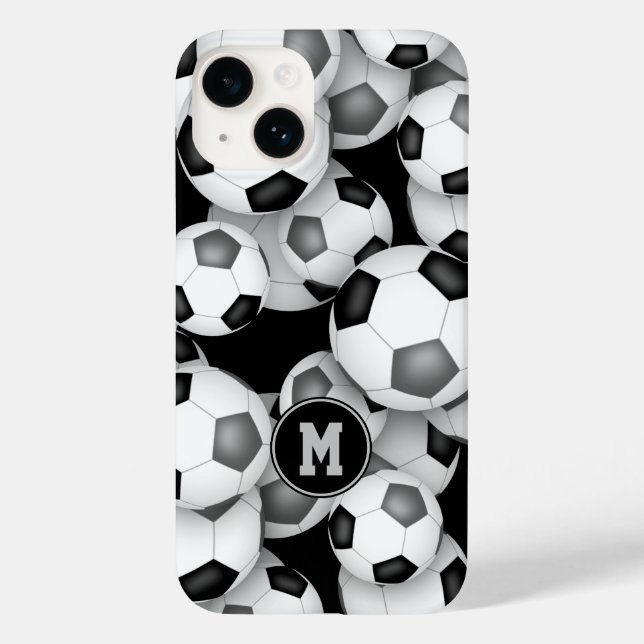Black grey team colours fun soccer balls pattern Case-Mate iPhone case (Back)