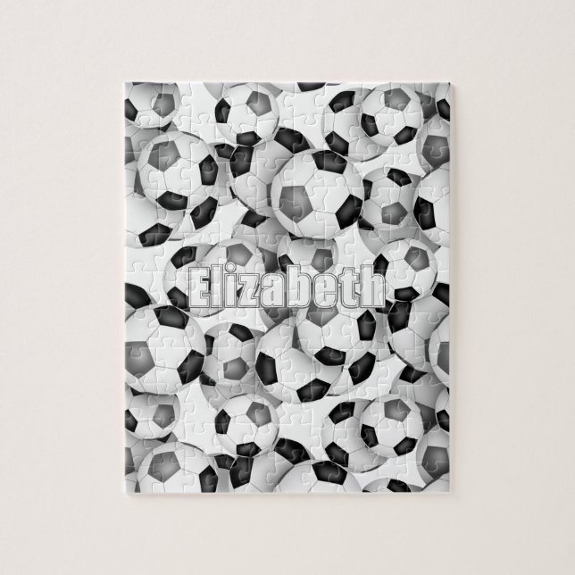 black grey team colours girls boys soccer jigsaw puzzle (Vertical)