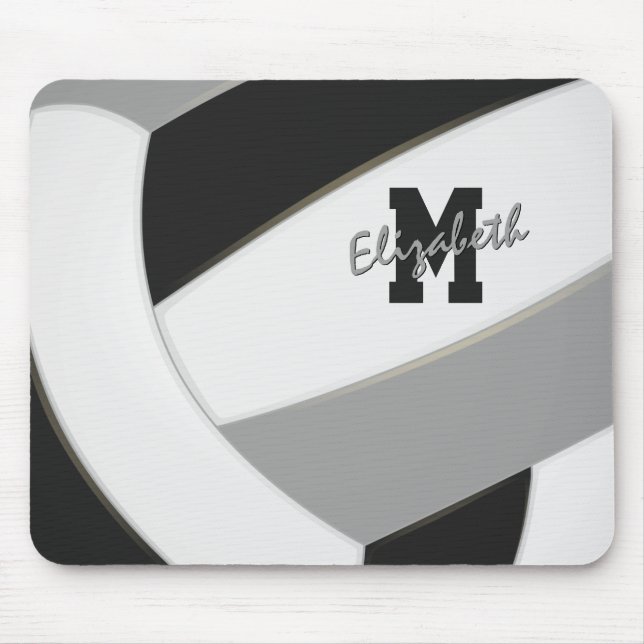 black grey team colours personalised volleyball mouse pad (Front)