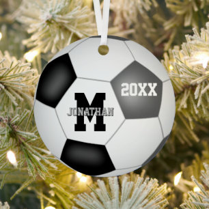 black grey team spirit boys girls keepsake soccer metal tree decoration