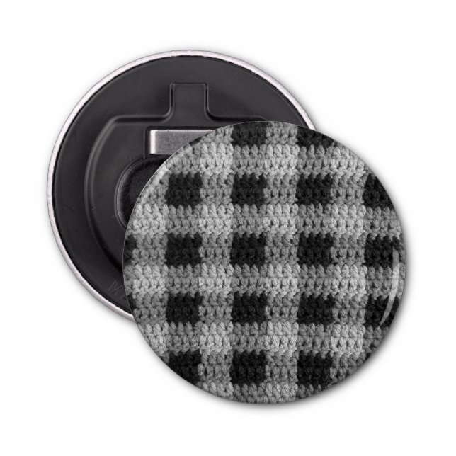 Black Grey Texture Plaid Unique Crochet Print Bottle Opener (Front)