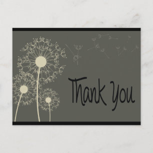 Black & Grey Thank You Dandelion Floral  Post Card