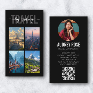 Black Grey Travel Agent Consultant Photo Qr Code Business Card