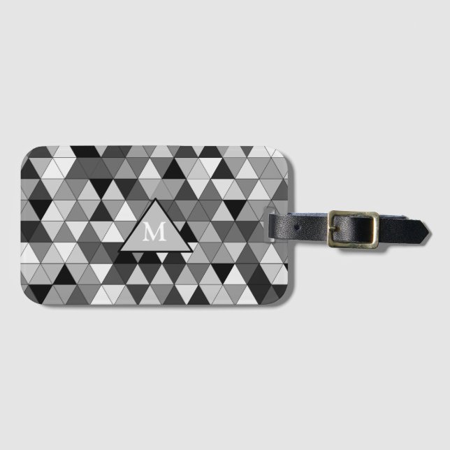 Black & Grey Triangle Monogrammed Luggage Travel Tag (Front Horizontal)
